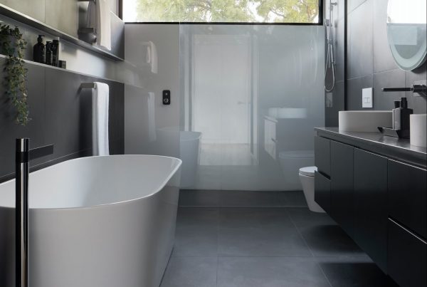 cheap lvt flooring in a modern bathroom